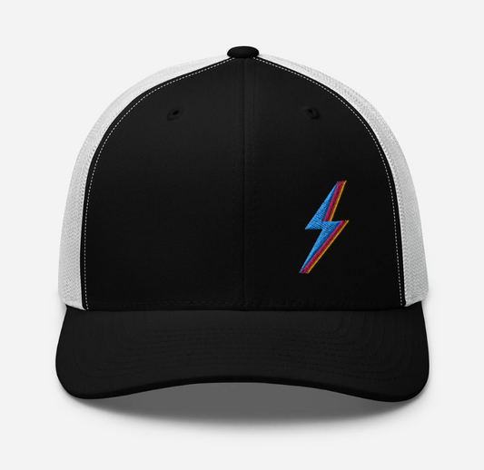 [Sirge] + [hat] + [Black] + [embroided] + [blue] + [white]